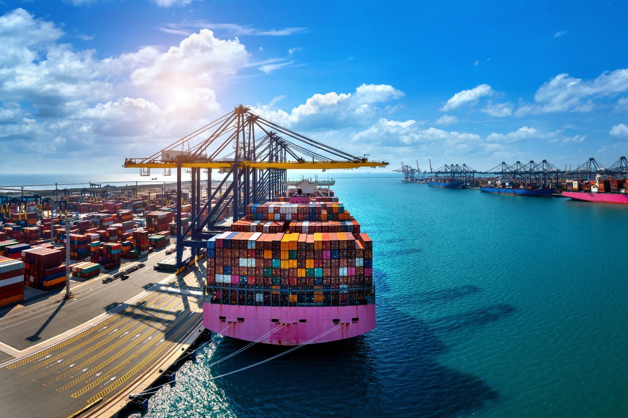 Cargo ship aerial view